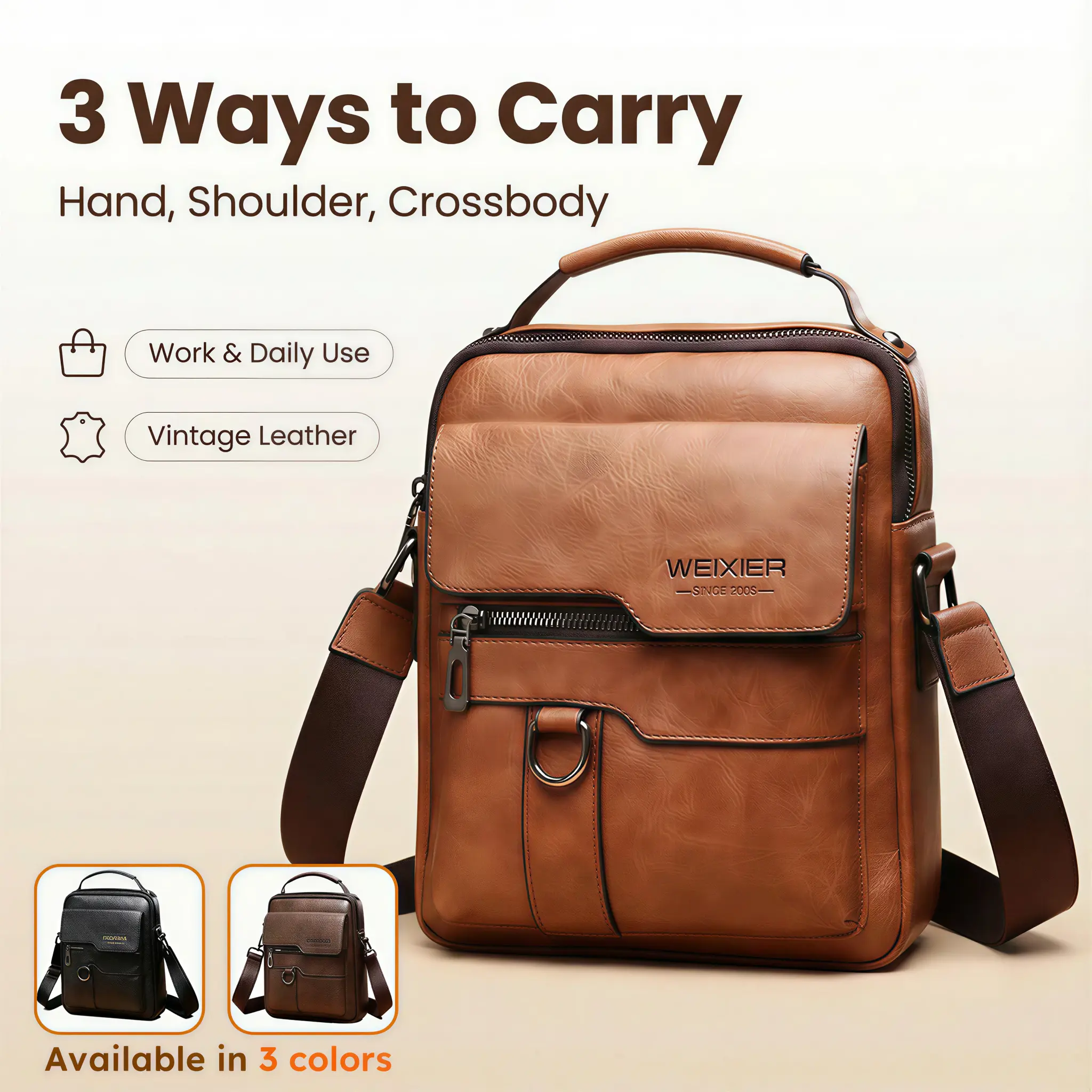 Men's Retro PU Leather Messenger Bag - Multi-Pocket Crossbody with Quick-Zip Access, Large Capacity for Business, Commuting, Multi‑Pocket Order