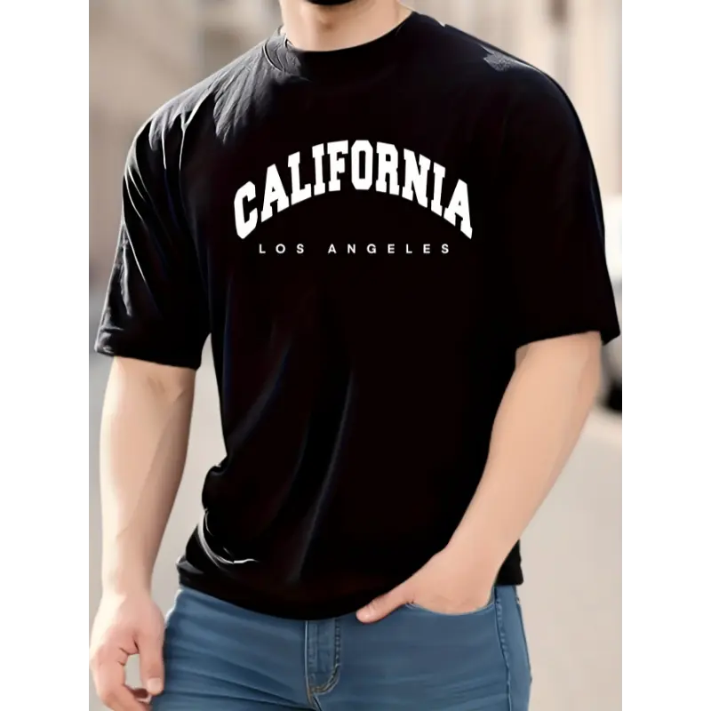 Men's COD California Letter Print Athletic T-Shirt, Breathable Athletic Style Shirt for Casual Sporty Wear, Casual Sporty Shirt