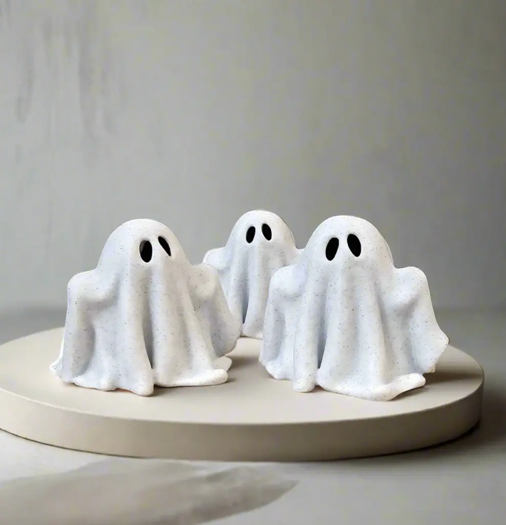 Marble Ghost Figurine, Cute Spooky 3D Printed Desk Decor, Minimalist Halloween Shelf Sitter, Tiny Ghost Collectible Gift, Marble Textured Spooky Season Accent, Tiered Tray Decor
