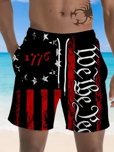 Men's Summer Casual Swim Trunks, Swimwear Shorts, Outdoor Style Printed Shorts, Drawstring Waist, Non-Elastic Fabric, Perfect for Beach and Pool Relaxation