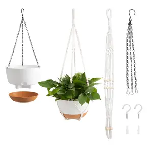 VEVOR Hanging Planters, 10 Inch Self-Watering Hanging Planter, 2 Pack Flower Pots with Drainage Hole & 2 Kinds of Plant Hangers, Plastic Basket Pots, for Garden Home Decor, Indoor & Outdoor Plants