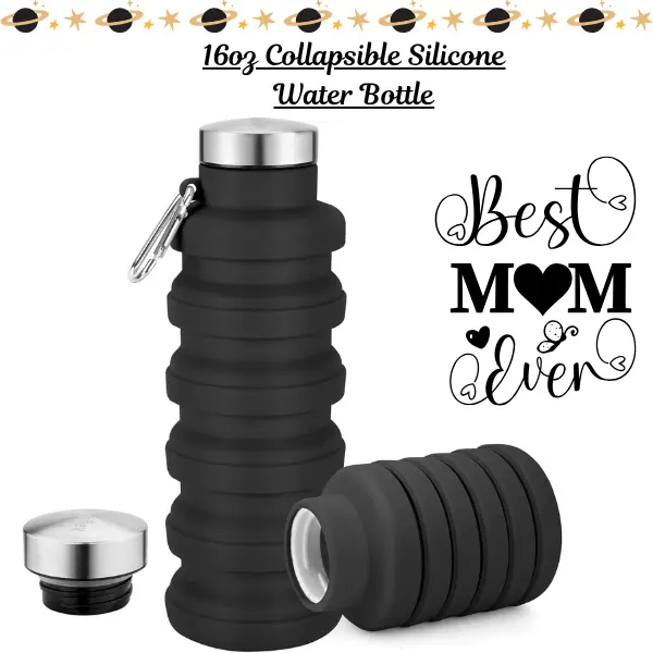 16oz BPA-Free Collapsible Silicone Water Bottle Tumbler - Leak-Proof, Portable, Washable Modern Drinkware with Compact Design, Carabiner - Travel-Ready Reusable Kitchenware, Ideal Mother’s Day Gift