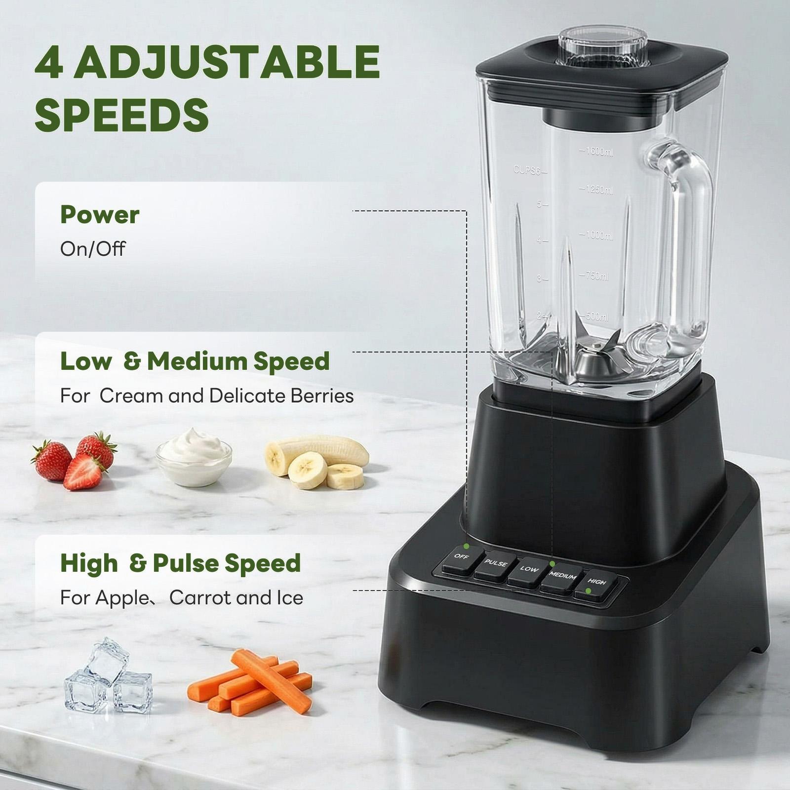 Glass Blenders for Kitchen with 750W, 54Oz. Countertop Blender Glass Jar Food Processor Combo, BPA-Free Blender for Smoothies, Ice Crush,Nuts, Frozen Drinks and Fruits (Black)Professional ice cream blender, full-size household blender, equipped