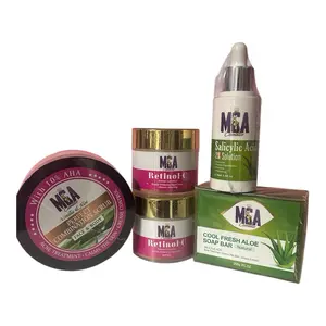 MCA Skin Care Set with 10% AHA Scrub Retinol-C Solution Salicylic Acid Soap Bar for Acne Treatment Calming Natural Aloe Vera