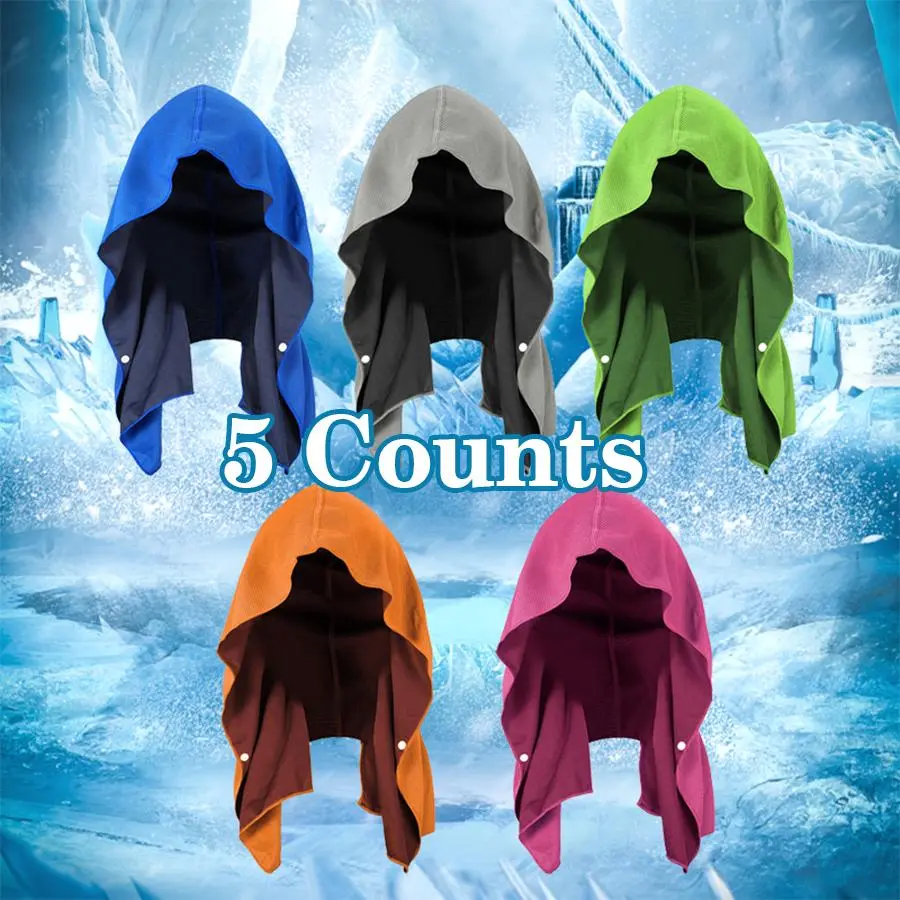 Cooling Hoodie Towel, 5-Pack, Absorbent Breathable, Evaporative Cooling Technology, for Sports, Fitness, Gym, Reusable Absorbent Towel, Cooling Towels For Sports