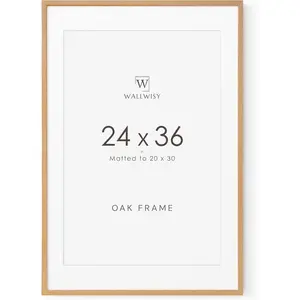 24x36 Poster Frame, Solid Oak 24 x 36 Large Picture Frames with Mat to 20x30, 36x24 Natural Wood Frame Horizontal or Vertical Wall Mounting, Set of 1