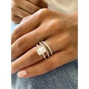 4.50 ctw Sterling Silver Radiant Cut Wedding Ring Set