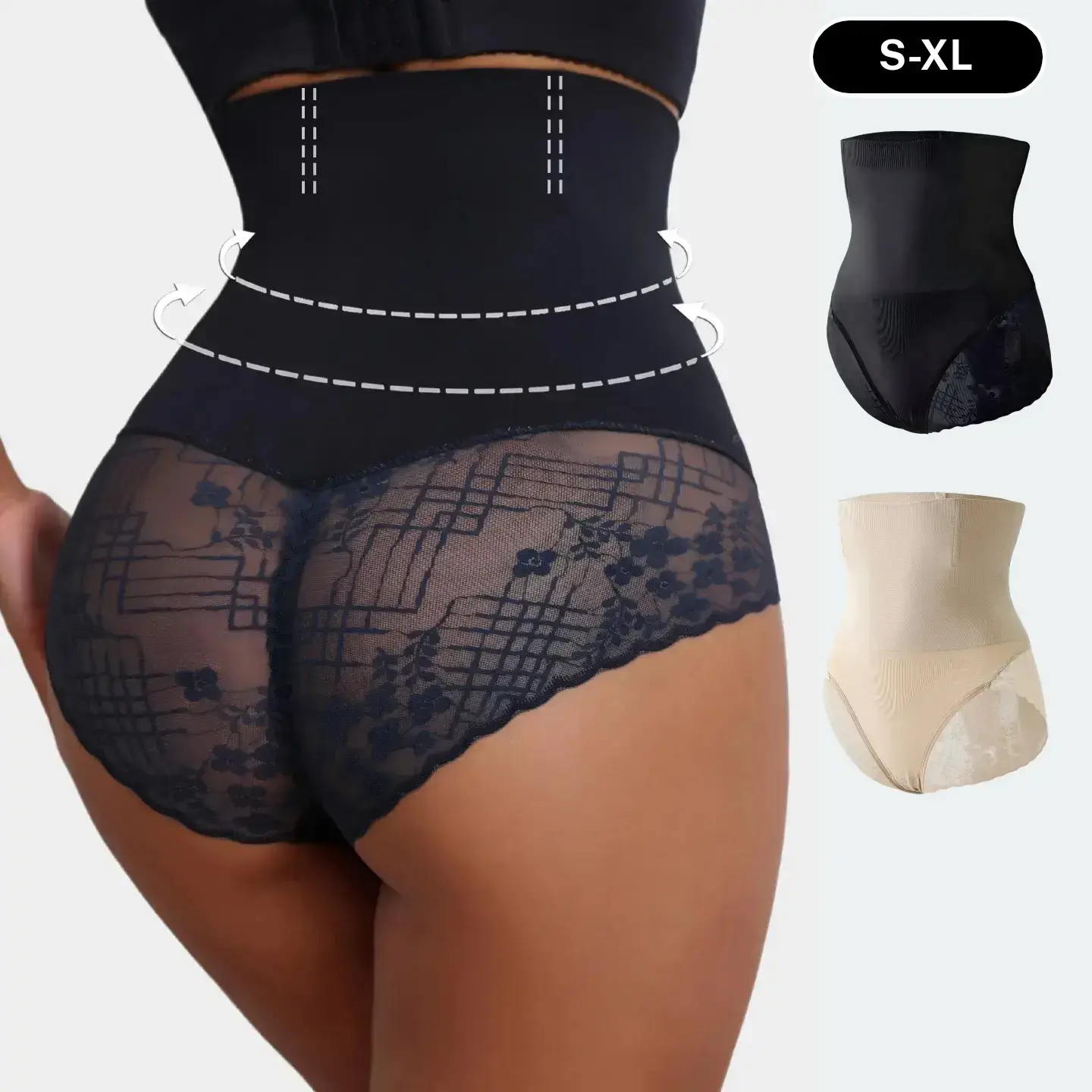 Women's 1-2-3 Pack High Waisted Tummy Control Shapewear Panties - Comfortable Cheeky Briefs, Breathable Mesh, Hip Lift, Contrast Lace, Belly Support, Elegant Style, Fits Well - Ideal for Daily Wear, Post Surgery Shapewear