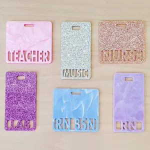Custom Badge Buddy ID Holder, Enter Your Title on the Cute Acrylic and Glitter Acrylic Badge Holder