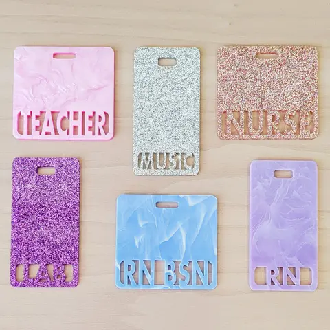 Custom Badge Buddy ID Holder, Enter Your Title on the Cute Acrylic and Glitter Acrylic Badge Holder