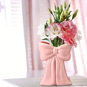 Creative Bowknot Ceramic Vase - Multifunctional Pen Holder, Makeup Brush Stand, Stationary Organizer Holder & Desk Organizer Tidy, Modern Decor, Ideal Valentine's Day Gift for Women, Perfect for Home, Office, Bookshelf & Living Room