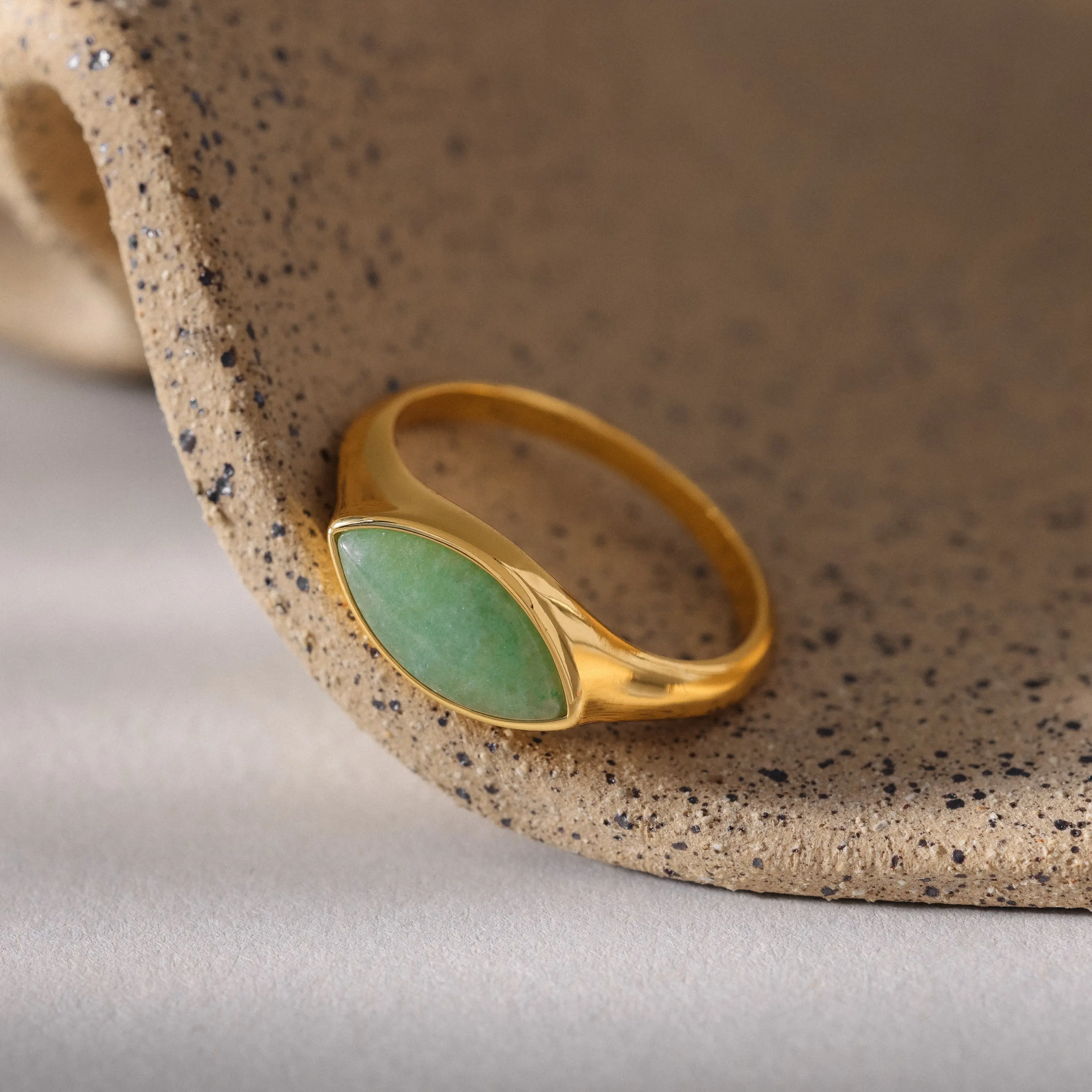 Marquise Jade Signet Ring by Caitlyn Minimalist - Green Stone Solitaire Ring - Boho Stacking Gemstone Ring in Gold - Gift for Wife