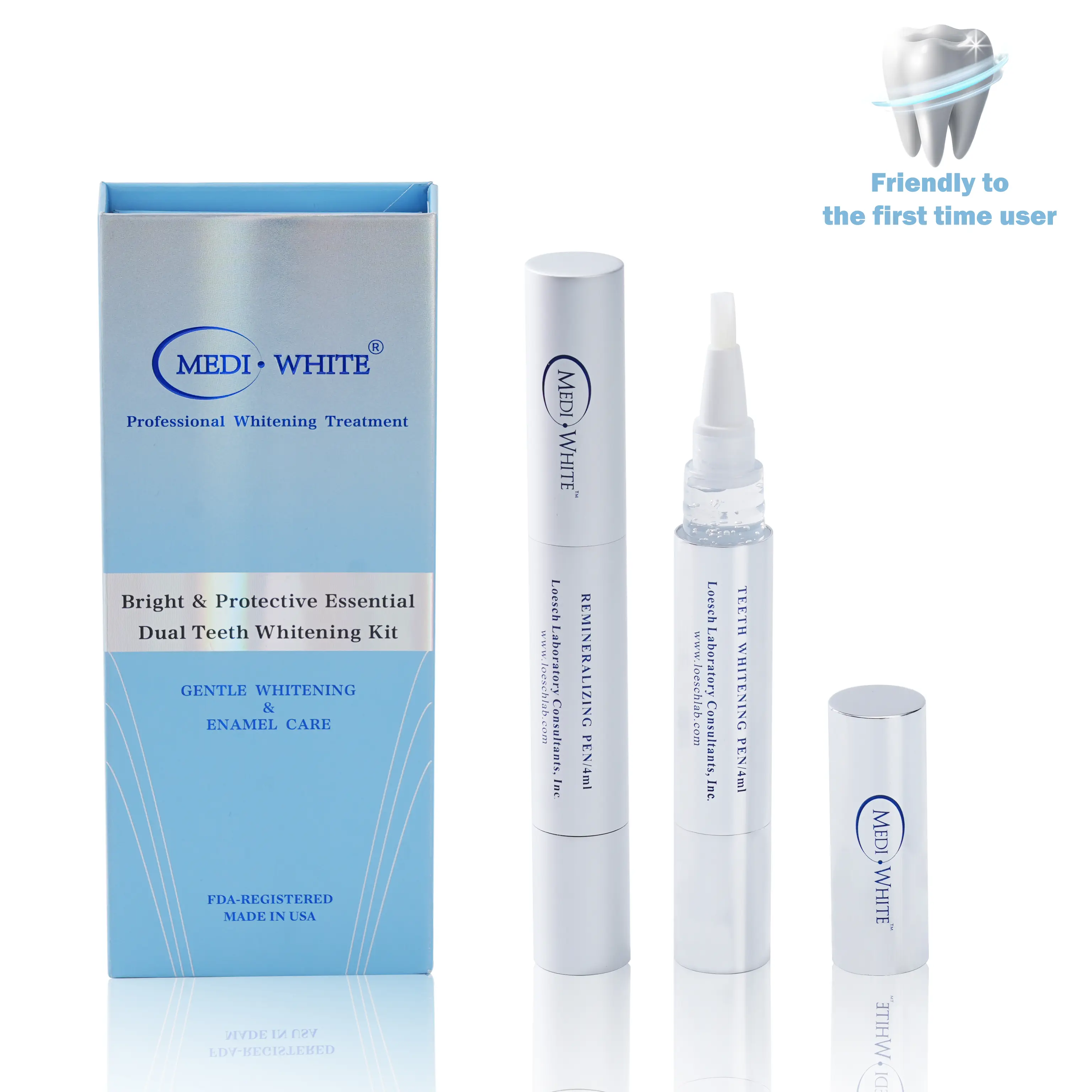 MediWhite Express Teeth Whitening Kit with Teeth Whitener Pen & Remineralization Gel Pen, On-the-Go Whitening Applicator, Oral Brush Cleanser, 12% HP-CP
