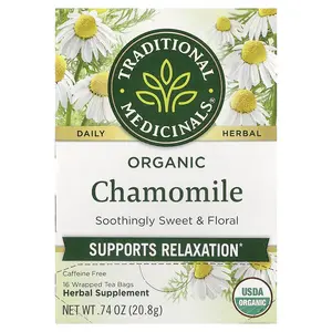 Traditional Medicinals Organic Chamomile, Caffeine Free, 16 Wrapped Tea Bags, 0.74 oz (20.8 g)
