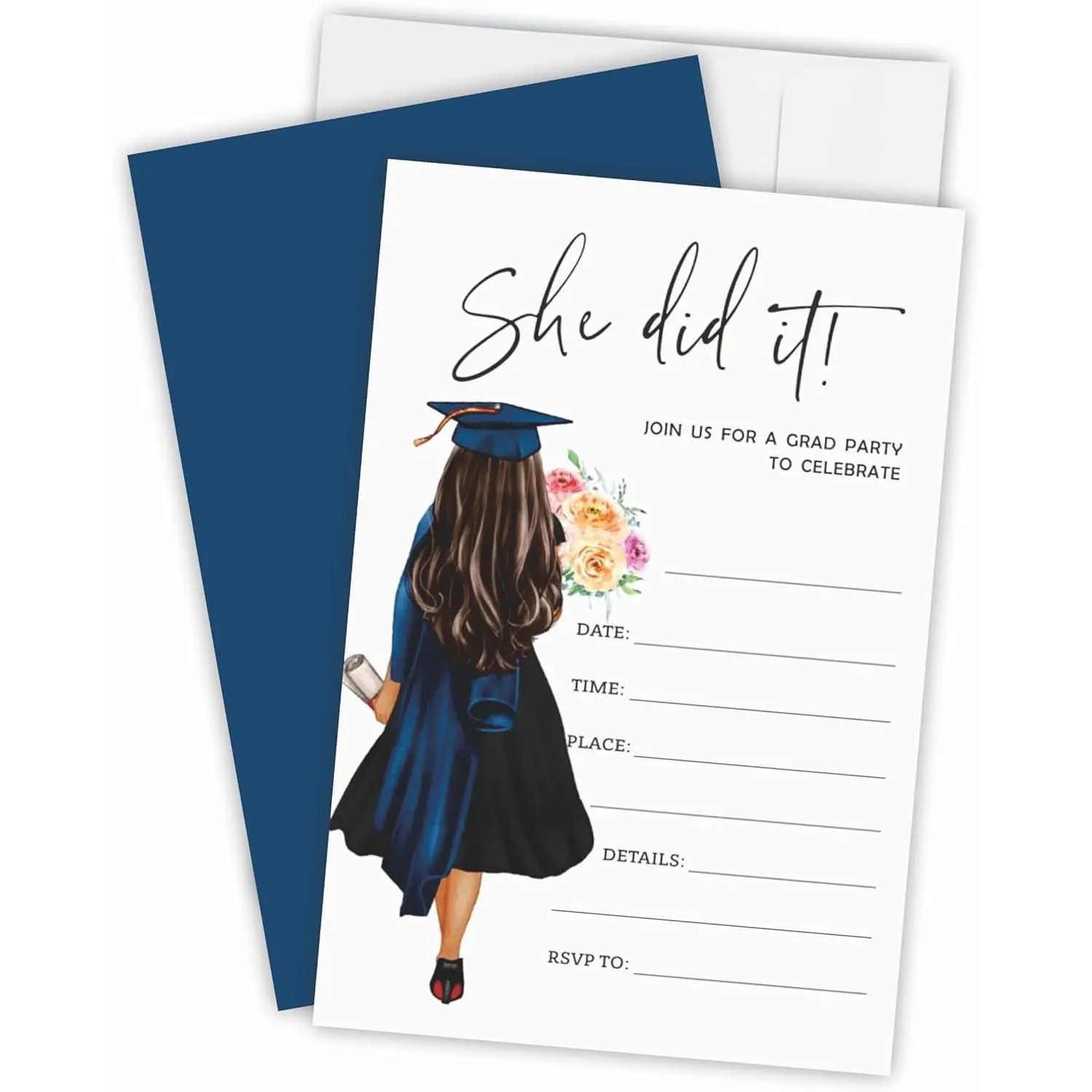 Graduation Invitation Cards - Grad Girl & , She Did It - 20 Invites With Envelopes, High School, College, University,Party Favor, Decorations & Supplies-05