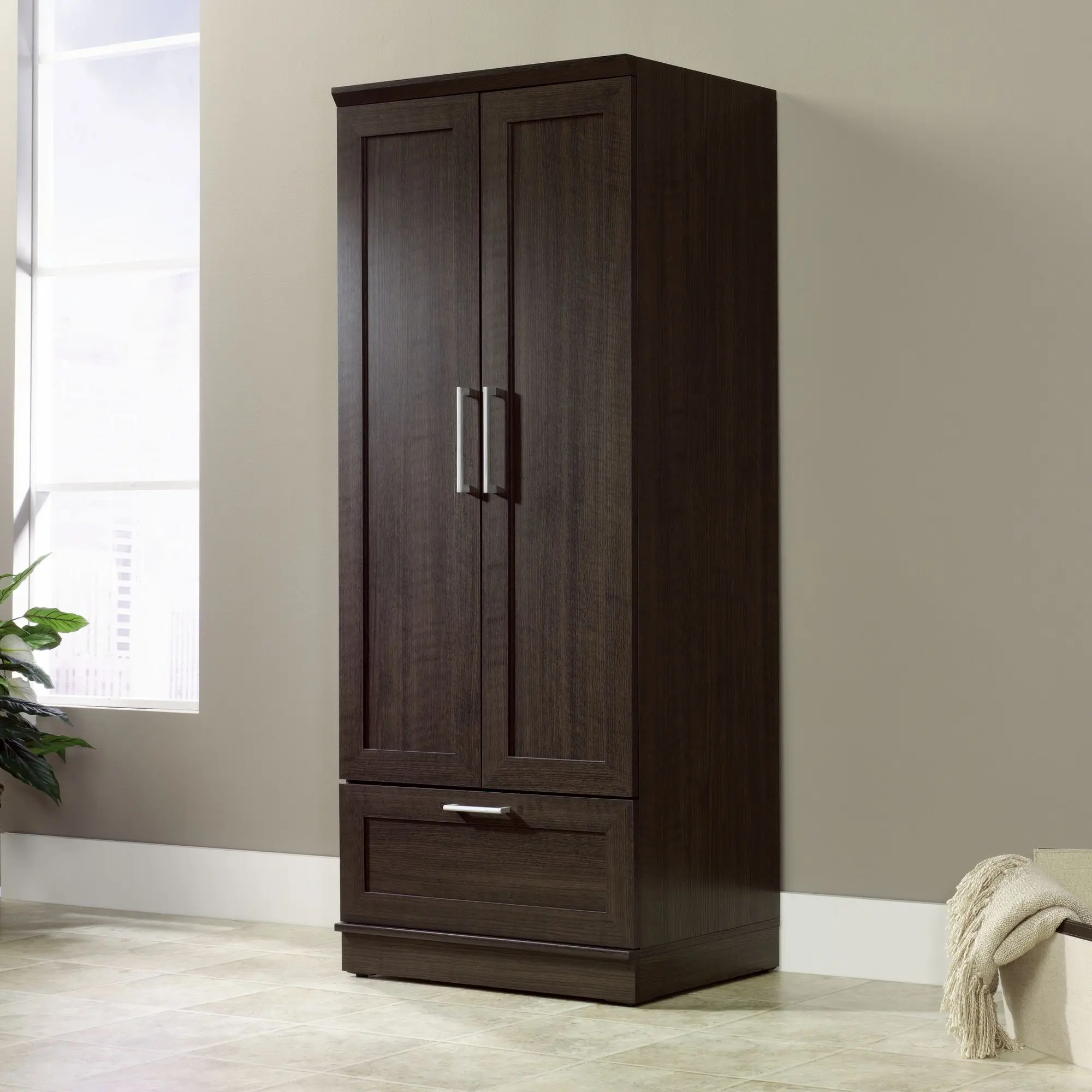 Sauder Engineered Wood Wardrobe Cabinet - Modern Armoire Wardrobe Closet, Easy Installation, Garment Hanging Rod, Adjustable Shelf for Modern Living