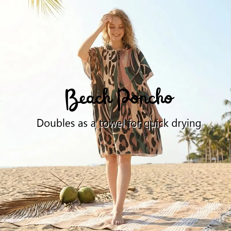 Women's Hooded Beach Towel Poncho Quick Drying Absorbent Swim Changing Robe with Pocket Microfiber Surf Cape Adult Unisex Multicolored Tropical Palm Print Summer Cover Up Portable Water Absorbent Towel