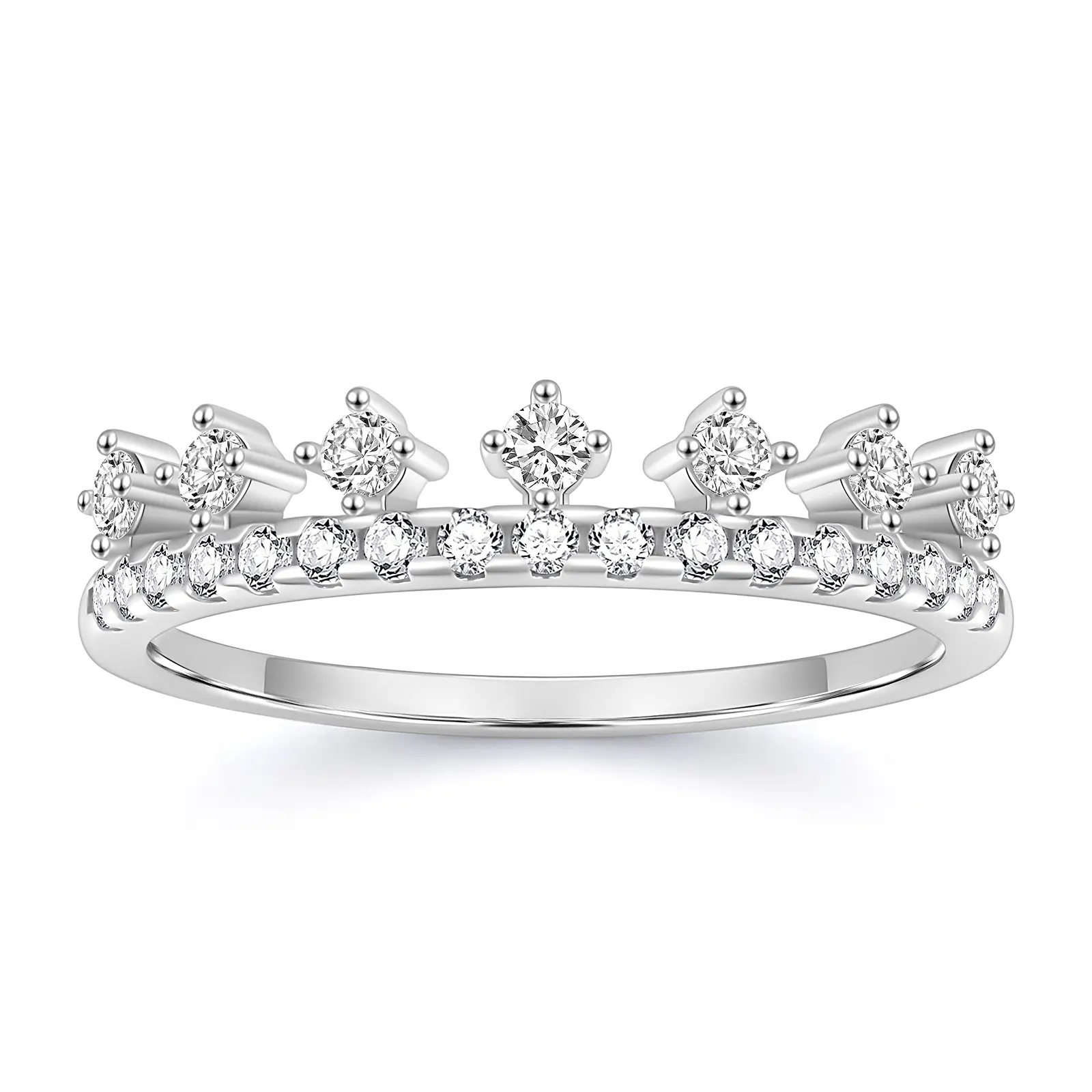 EAMTI 925 Sterling Silver Wedding Bands for Women Round Shaped Stackable Cubic Zirconia Princess Tiara Crown Ring Half Eternity CZ Engagement Rings