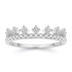 EAMTI 925 Sterling Silver Wedding Bands for Women Round Shaped Stackable Cubic Zirconia Princess Tiara Crown Ring Half Eternity CZ Engagement Rings