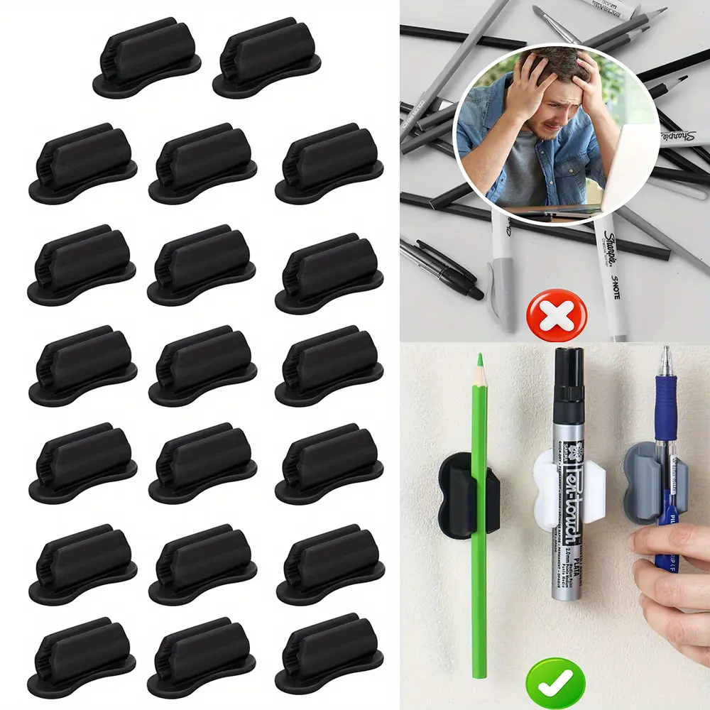 20 Pcs Upgraded Pencil Holder, Adhesive Pen Holder for Desk, Silicone Pencil Holder & Marker Holder for Clipboard Wall Classroom School Office Desk Accessories, Teacher Supplies