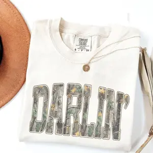TLXT  Retro Camo Western T-shirt, Darlin Retro Camo Country Distressed Cowboy Quote, Camouflage Shirt, Western Concert Shirt, Southern Tee Gift white Eat Sleep Goon Repeat
