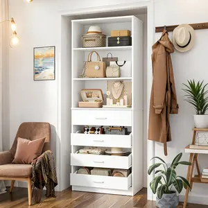 21.3'' W Freestanding Closet System with 4 Wooden Drawers ＆ Adjustable Shelves, Sturdy Walk-in Closet Organizer System Wardrobe Rack for Small Space