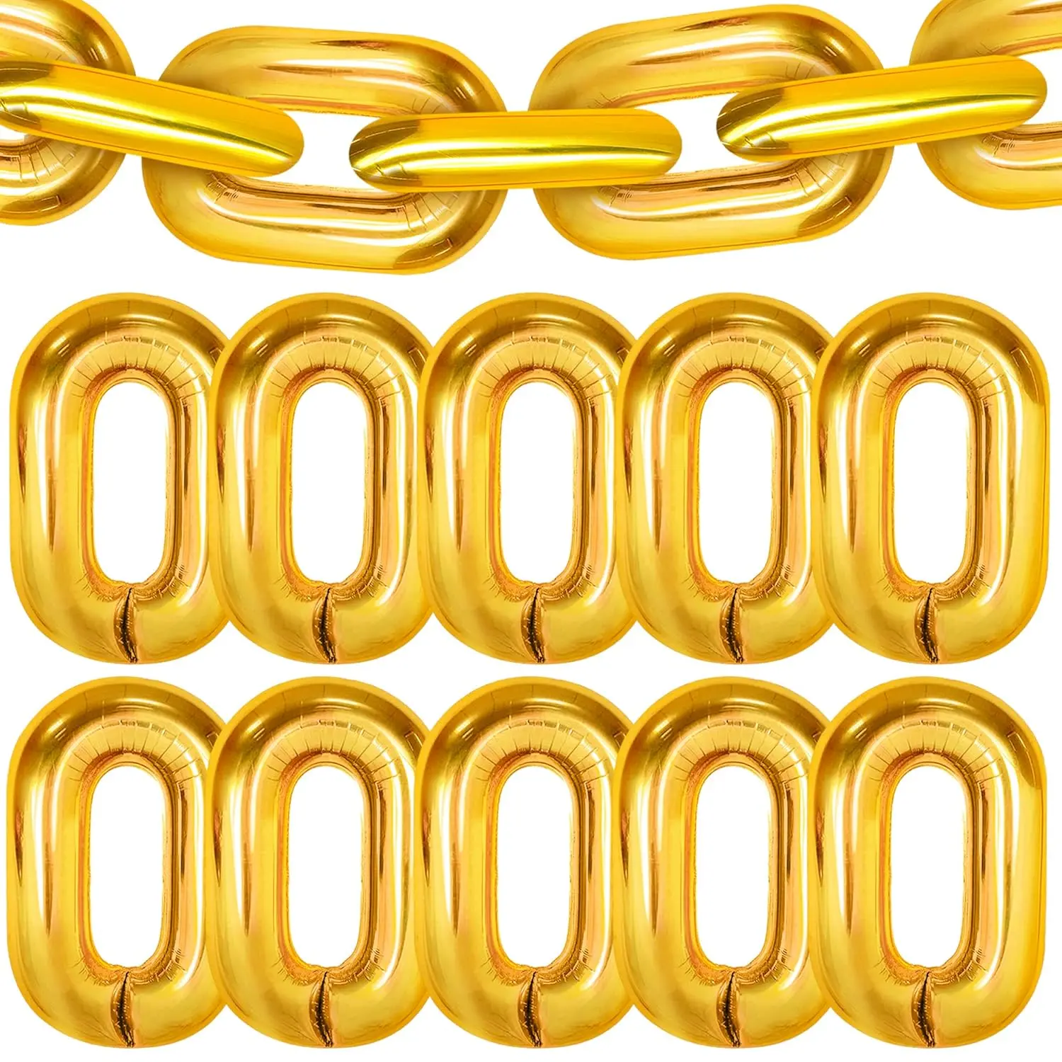 Large Chain Balloons Gold - 40 InchPack Of 12 | Gold Chain Balloons Garland90S Party Decorations | Gold Chain Link BalloonsHip Hop Party Decorations | Notorious One Birthday Decorations