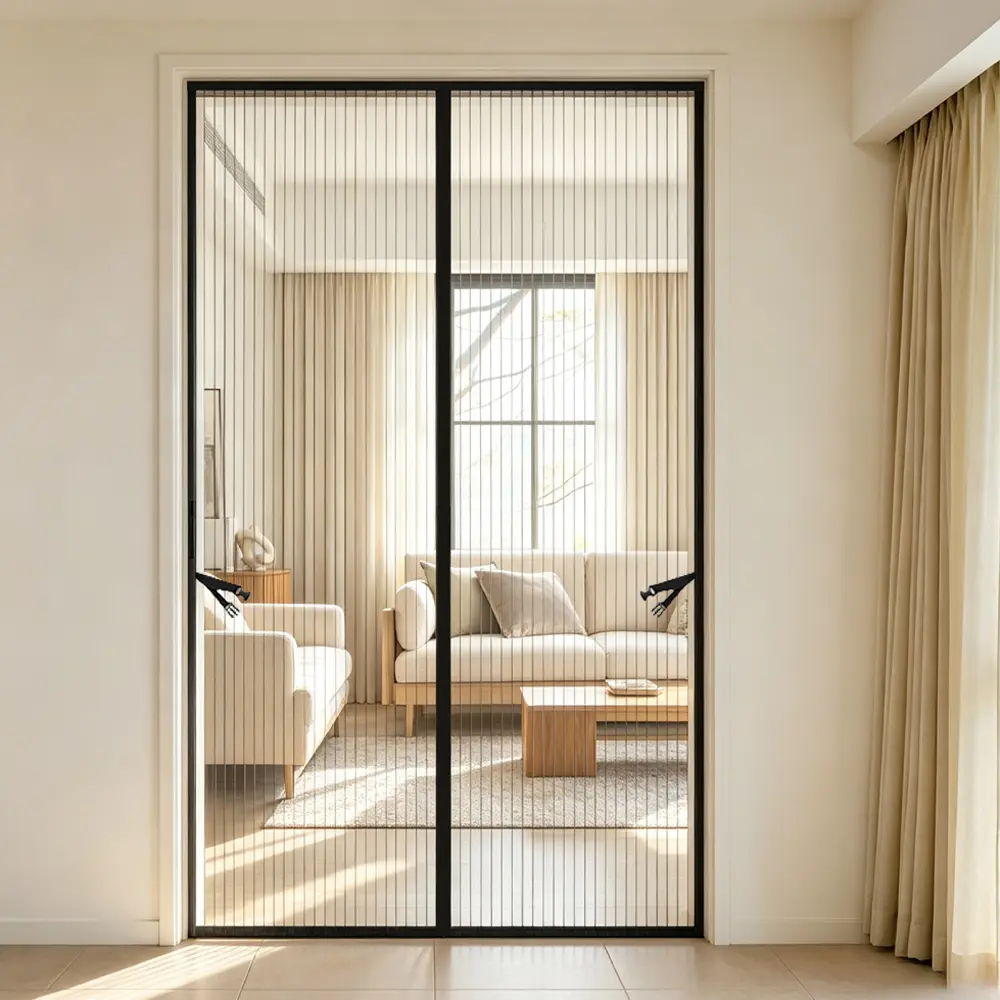 AIYYIPA Magnetic Screen Door, Black Stripe Heavy‑Duty Fiberglass Hands‑Free Mesh Curtain, Quiet Auto‑Close Magnetic Seal, Keep Bugs Out While Allowing Fresh Air Flow, Anti‑Mosquito Breathable Screen for Home Patio Doors