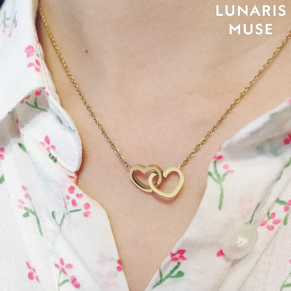 【Lunaris Muse】2 name engraved heart-shaped necklaces, engraved double love necklaces are fashionable and versatile, high-end and heart-to-heart gifts, Valentine's Day gifts for her