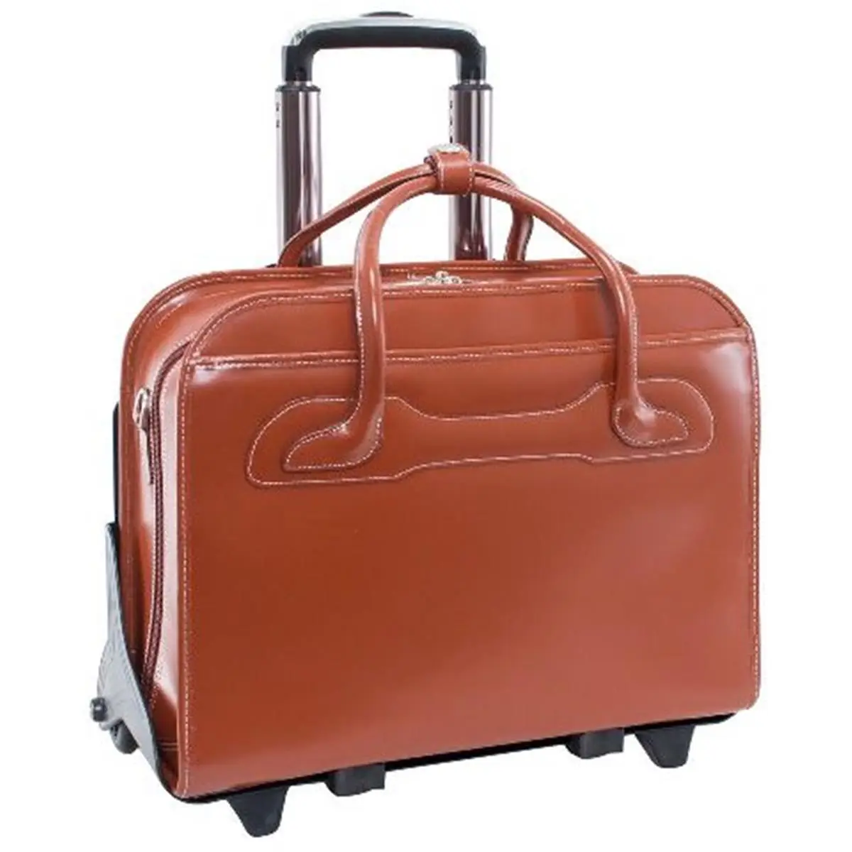 Women's Wheeled Briefcase in Top Grain Leather, Business Bag with Zip Pockets, Detachable Wheels & Adjustable Shoulder Strap, Waterproof Padded Compartment for 17-Inch Laptops, Brown, Built-In Padded Laptop Compartment, Dual Laptop Protection