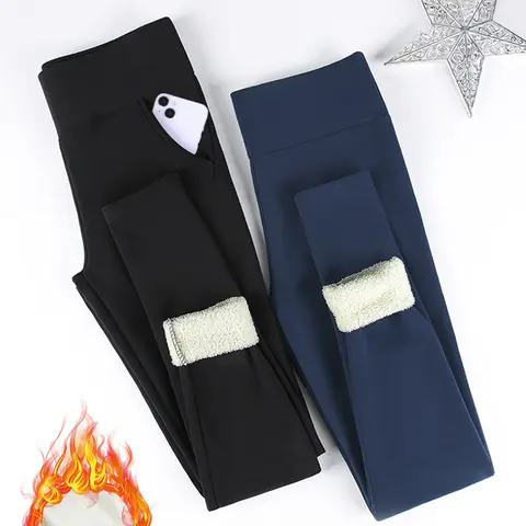 Women's High-Waisted Knit Fleece Lined Leggings, Warm Thermal Underwear Pants for Winter, Casual Tight-Fit Sporty Style
