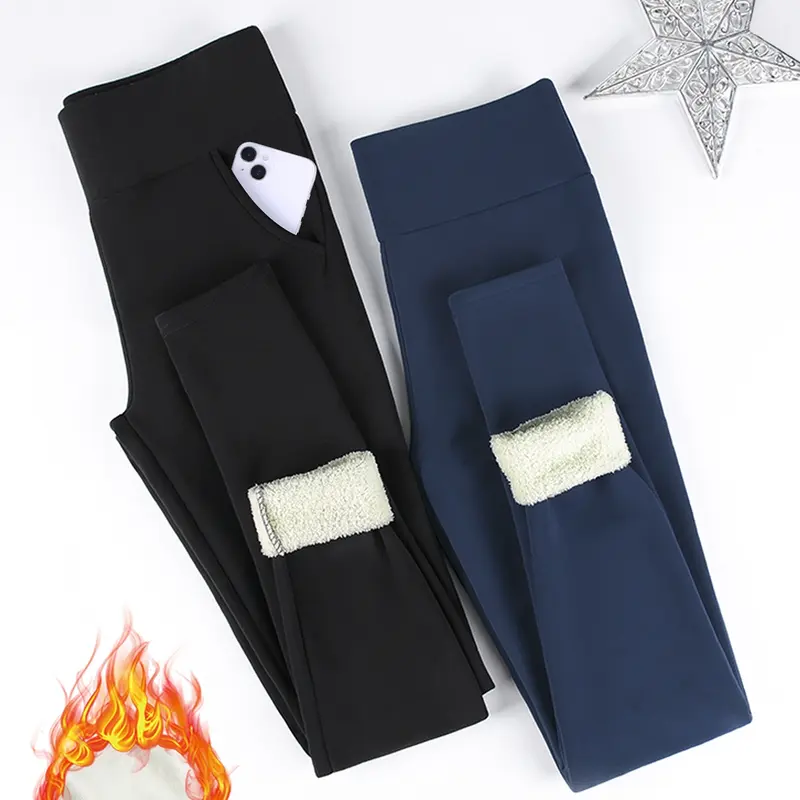 Women's High-Waisted Knit Fleece Lined Leggings, Warm Thermal Underwear Pants for Winter, Casual Tight-Fit Sporty Style