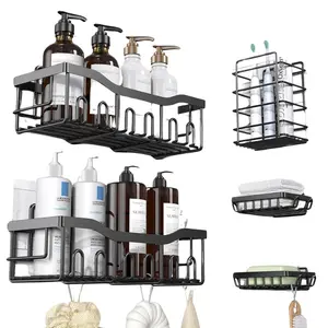 Adhesive Shower Caddy, 5 Pack Rustproof Stainless Steel Bath Organizers With Large Capacity, No Drilling Shelves for Bathroom Storage & Home Decor