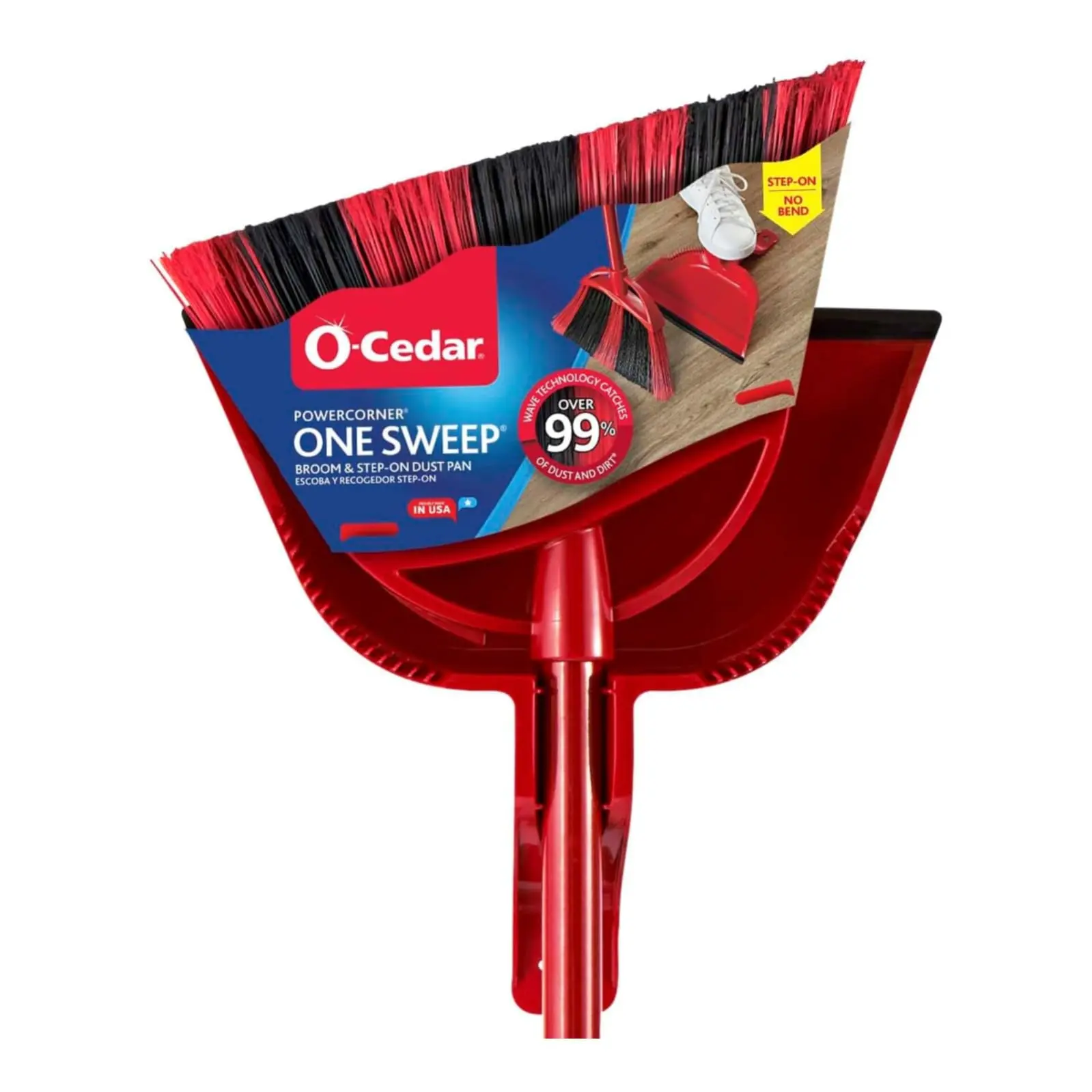 O-Cedar One Sweep Broom & Step-On Dustpan Set – Heavy Duty Indoor Broom with Long Handle, Patented Wave Bristles, Lightweight Household Floor Sweeper, Pet Hair & Dust Cleaner for Hardwood, Tile, Laminate & Kitchen Floors
