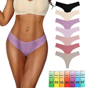 FINETOO Weekly Panties 7 Pack Seamless Thongs No Show Underwear V Waisted Comfortable Thong Panties XS-XL Smooth Lingerie Basic Minimalist Womenswear