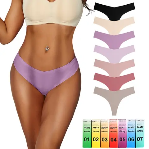 FINETOO Women's 7-Pack Seamless Cheeky Thongs - V-Waisted, Soft, Cute Tie Dye Intimates, No-Show Bohemian Chic, Stretchy Minimalist Lingerie for Wedding Wear & XS-XL Sizes