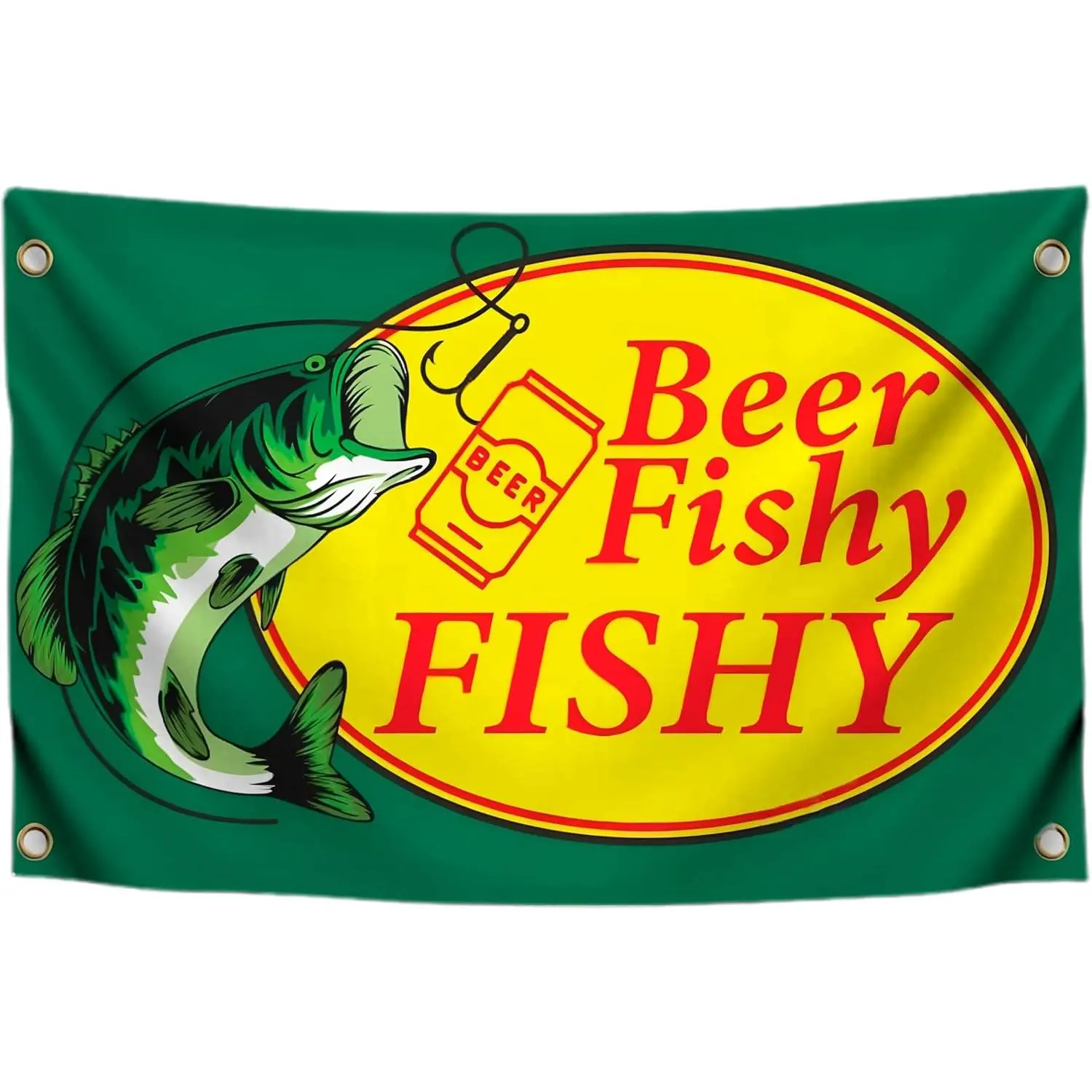 3X5 Feet Beer Fishy Fishy Flag Fishing Decor For Home Man Cave 4 Strong Brass Buckles 100% Polyester Fade Resistant - Can Be Used Indoor Or Outdoor
