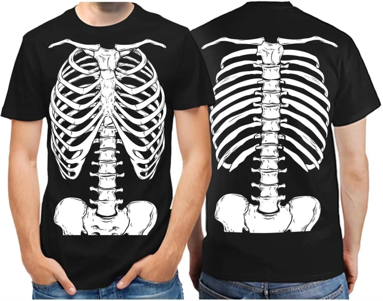 Tstars Skeleton Ribcage Shirt for Men - Xray Front and Back Halloween Outfit with Casual Funny Bones Print Tee