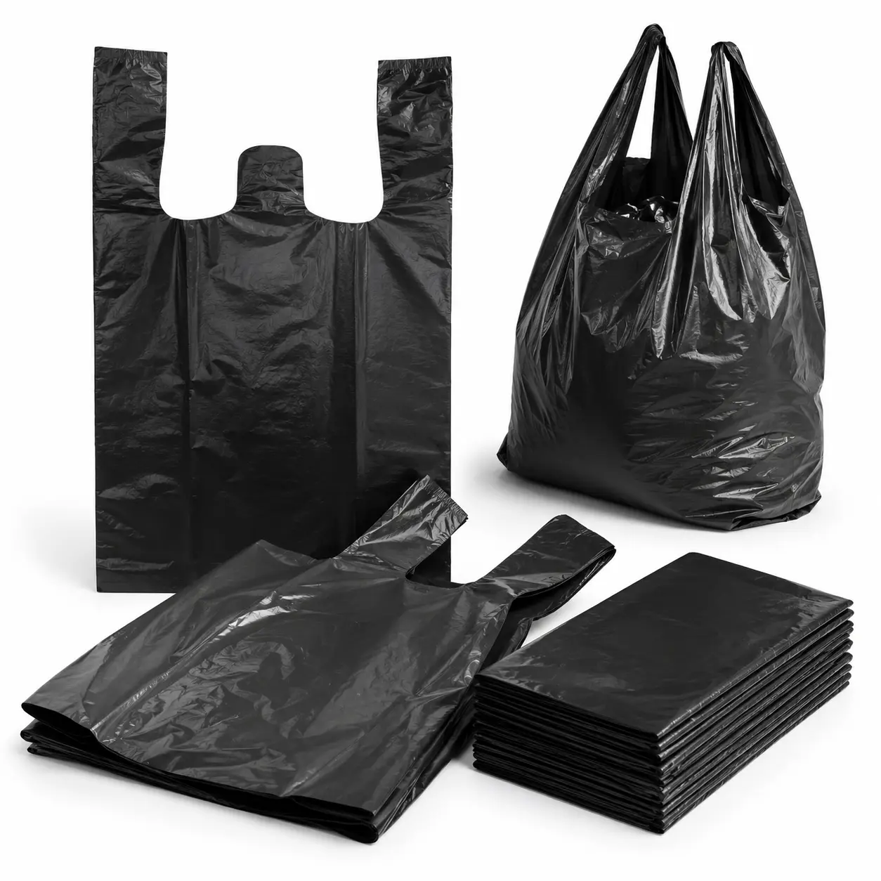 1000PCS Heavy Duty Black T-Shirt Bags 22x11.5x6.5in – Extra Strong Plastic Shopping Bags for Grocery, Retail, Takeout
