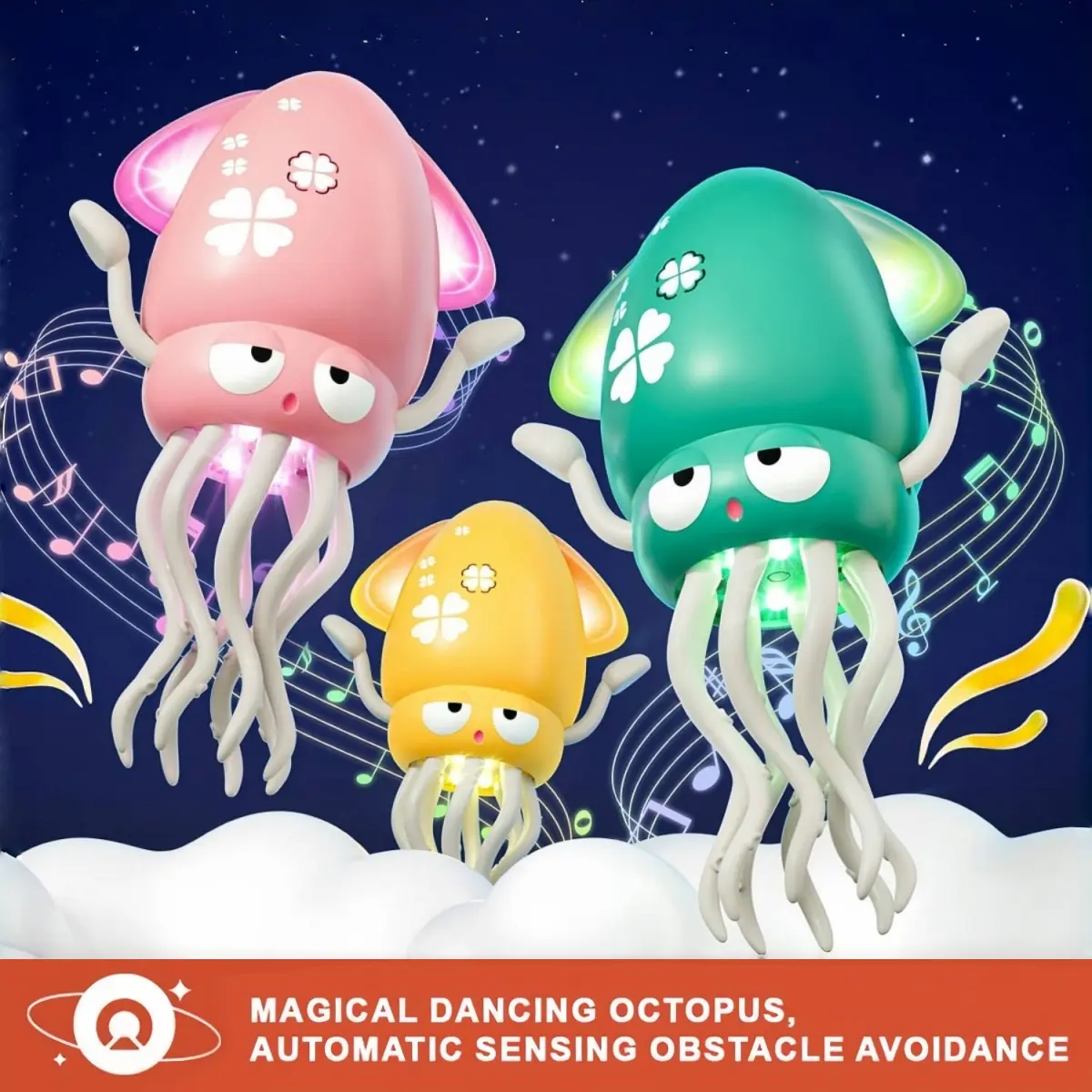 Magic Dancing Octopus Electric Toy - ABS Plastic Unisex Interactive Baby Toy for 2-3 Years, Obstacle Sensors, Smart Crawling, Auto Dance, LED Lights, Music, 158-21c Sensory Indoor Gift