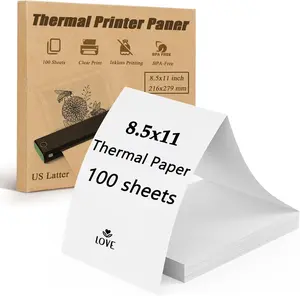 Thermal Printer Paper 8.5 X 11, 100 Sheets Folding Thermal Paper Use for Homework, Contracts and Invoices,  Letter Size Thermal Paper Compatible with JADENS/Itari/M08F/A40Portable