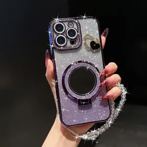 Rhinestone Decor Phone Case with Chain, Anti-drop Phone Protective Cover, Shockproof Phone Cover, Phone Accessories Compatible with iPhone 16 15 14 13 12 11 Pro Max, Casing