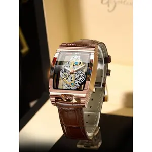 Men's Punk Fashion Barrel Shaped, Mechanical Style Skeleton Watches for Party, Daily Decor, Trendy All-match & Exquisite Watch for Birthday Gift with Box