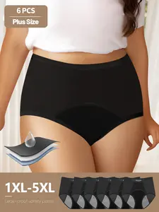 Women's Plus Size High Waist Breathable Leak-Proof Menstrual Panties, Soft Elastic Comfort, Elegant Solid Color Design, Durable Seamless Fabric, Underwear, Breathable Comfy Underwear