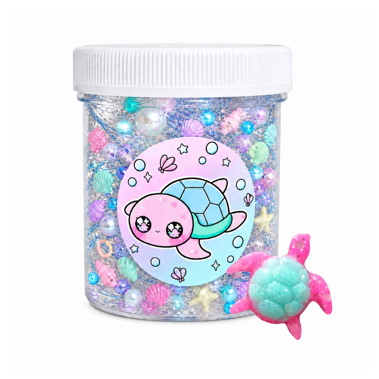 Save The Turtles Slime – Glittery Clear Ocean Slime with Turtle, Net & Seashell Charms