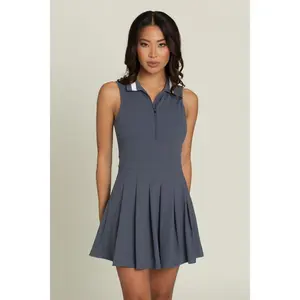 Navy Pleated Lined Collar Tennis Dress