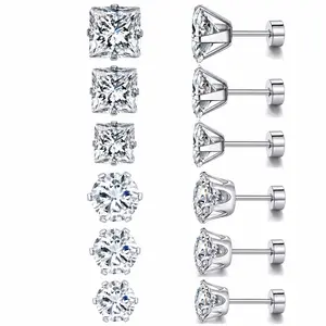 6 Pairs Flat Back Stud Earrings for Women Men, Surgical Steel Cartilage Helix Earrings, Hypoallergenic Cubic Zirconia Earrings Set, 20G Multiple Piercing Earrings, Gold Plated Flatback Studs for Sensitive Ears