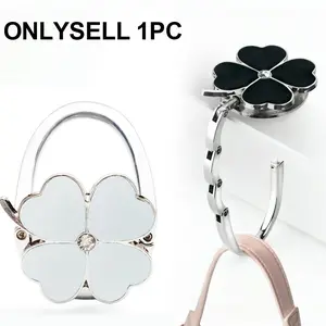 Purse Hook for Table, Four Leaf Foldable Purse Holder for Table, Portable Bag Holder Stand for Table - Folding Handbag Hanger | Hangs Almost Anywhere  (White and Black)