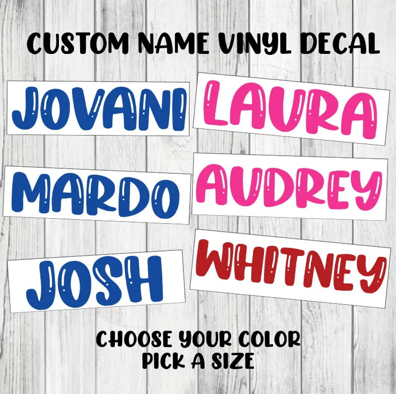Custom Name Decal Vinyl Personalized Cute Lettering Sticker Organiser, Bottles, Cups, Canister, Tin, Laptop, Luggage, Car, Truck, Window, Wall