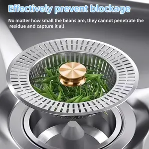 3-in-1 kitchen sink strainer basket, stainless steel material, designed to prevent sink clogs; suitable for standard drain openings. Modern